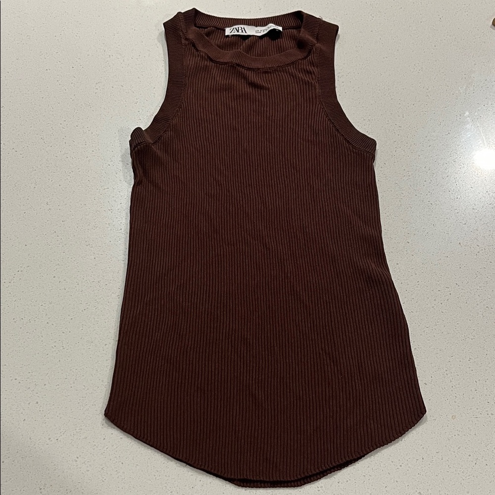 Zara Chocolate Ribbed Tank Top - Picture 3 of 11